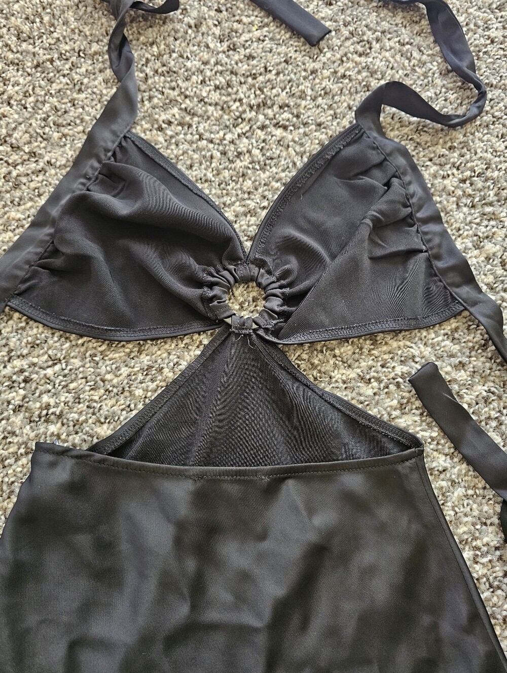 Black Satin Cut-Out Halter Mini Dress - Picture 4 of 6